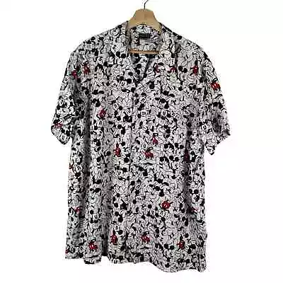 Mens Disney Black And White Mickey Mouse Button Down Short Sleeve Shirt -Size XL • $20