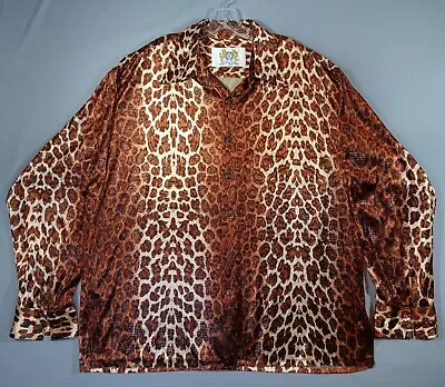 Vintage 70s Shirt Mens Velour Leopard Print Live Collection Italy New York 2XL • $69.95
