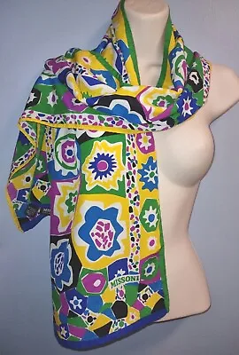 Missoni Italy Signed Silk Foulard Scarf 60  Long Lavish Vivid Abstract Floral • $99
