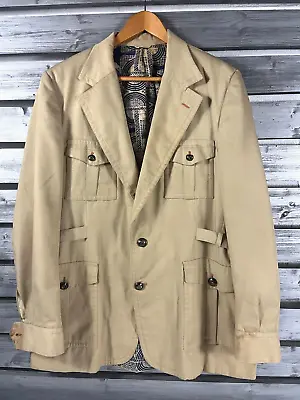 RARE Vintage 70s 80s Bergdorf Goodman Beige Safari Hunting Jacket Mens Small/M • $99.99