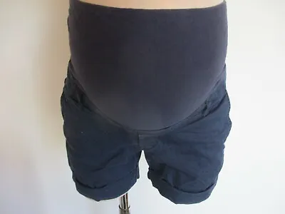 H&m Mama Maternity Navy Blue Over Bump Safari Shorts Size 12 • £7.50