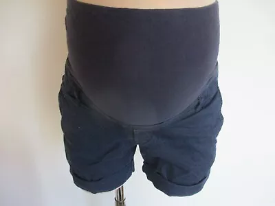 H&m Mama Maternity Navy Blue Under Bump Safari Shorts Size 10 • £8.50