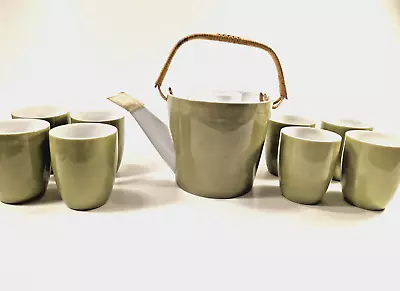 Vintage Mikasa Elite Tea Set Olive Green Mid Century Modern Design 8 Cups Teaset • $19.95