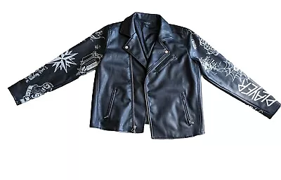 Pacsun Men's  Moto Jacket Graffiti Black White XL • $59.99