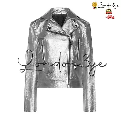 Women Real Leather Metallic Silver Biker Jacket Womens Moto Motorcycle Jackets • $170.72