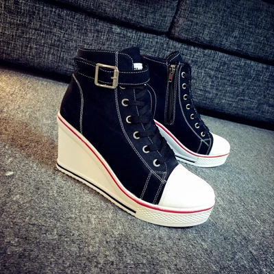 $37 • Buy Lady's High Top Wedge Heel Sneakers Women Pumps Lace Up Sport Canvas Shoes New
