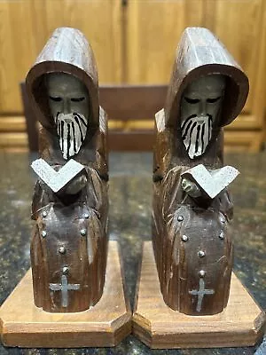 Pair Vintage Hand Carved Wood Priest Monk Bookends Bible Religious Mexico • $14.99