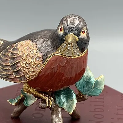 Vtg Nobility Bejeweled Enameled Hinged Magnetic Trinket Box Bird On Tree Branch • $49.99