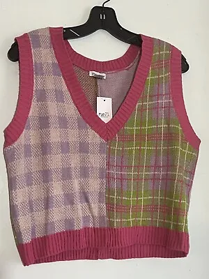 Rue 21 M Medium Sweater Vest Plaid Checked Women Clothes V Neck Juniors Top • $12