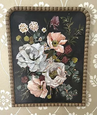 Vintage Style Framed Wall Painting-16.9”x21”-Lush Flowers On Black Background • $33.65