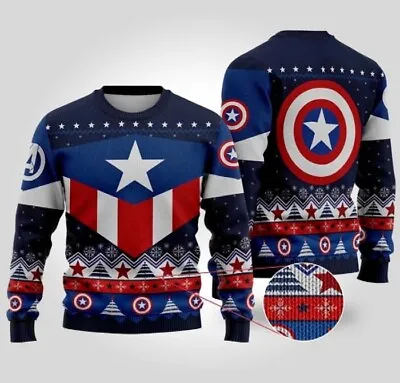 Captain America Ugly Christmas 3D SWEATER Halloween Gift Us Size Christmas Gift • $27.99