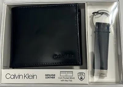 Calvin Klein Men's Genuine Leather Bifold Wallet With Key Fob Black Color $27.00 • $27