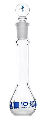 Volumetric Flask 10ml - Class A - Blue Graduation Glass Stopper - Eisco Labs • $16.49