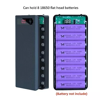 Type-C 8Pcs 18650 Battery Case LCD Display Power Bank DIY Cell Phone Charger Box • $11.09