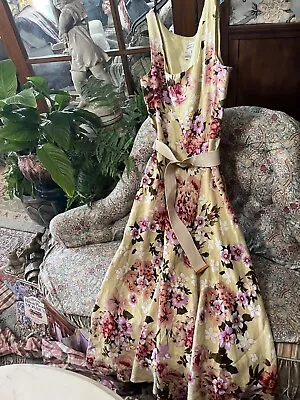 Adrianna Papell Romantic Fit And Flare Floral Maxi Linen Dress + Belt Size 8 • $36.99