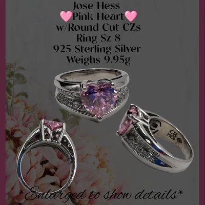 $65 • Buy Beautiful Vintage Jose Hess Sterling Silver Pink Cz Heart Ring Size 8