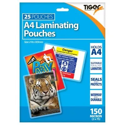 Tiger A4 Laminating Pouches 150 Microns Pack Of 25 • £5.49