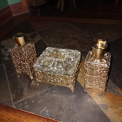 Vintage Gold Matson Style Ormulu Perfume Bottles And Trinket Box Hollywood... • $49