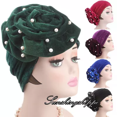 Luxury Velvet Flower Turban Headwrap Headband India Muslim Scarf Hijab Chemo Cap • $5.11