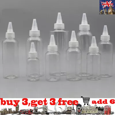 £2.99 • Buy 5-100ml Twist Top Empty Bottles Plastic Nozzle Dropper Caps Spout Clearyp