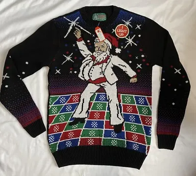 NEW UGLY Christmas Sweater SANTA DISCO LIGHT UP Sz S Mens Holiday • $29.70