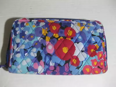 Vera Bradley Zip Around Accordian Wallet Poppy Blue Pink Red Excellent Condition • $14