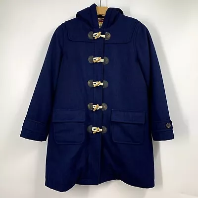 Mini Boden Girls Boys Hooded Wool Blend Toggle Coat Jacket Blue Size 11-12 Yrs • $39.99