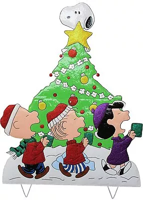 42  Peanuts Gang Caroling Around Christmas Tree Christmas Decor Hammered Metal • $64.99