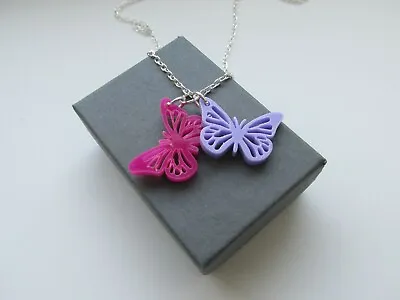 Handmade Pretty Pink & Lilac Butterfly - Laser Cut Pendant Chain Necklace Boxed • £4.79