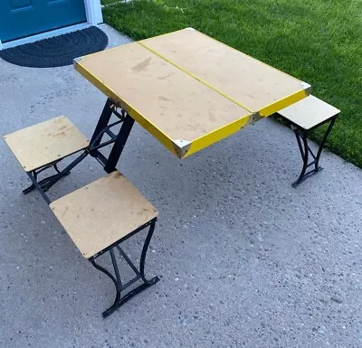 Vintage Suitcase Folding Handy Picnic Table & Chair Set By Milwaukee Stamping • $145.99