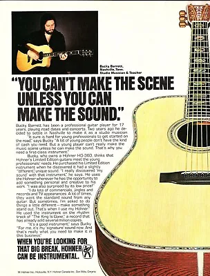 Vtg 70s HOHNER GUITAR BUCKY BARRETT MAGAZINE PRINT AD Acoustic HG-360 Pinup Page • $7.99