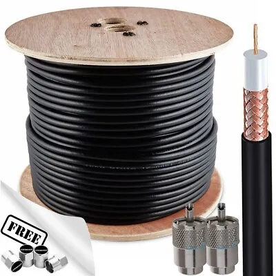 CB Radio Black Mini 8 Coaxial Cable 50m Roll Drum 50 Ohm Low Loss 16052 +Caps ✅ • £43.90