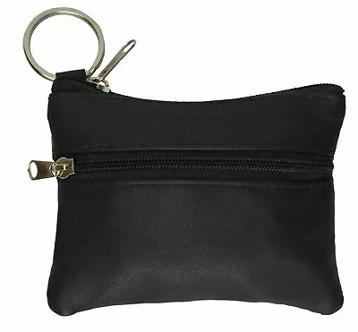 Black Soft Men Women Card Coin Key Holder ZIP Genuine Leather Wallet Pouch Bag • $9.99