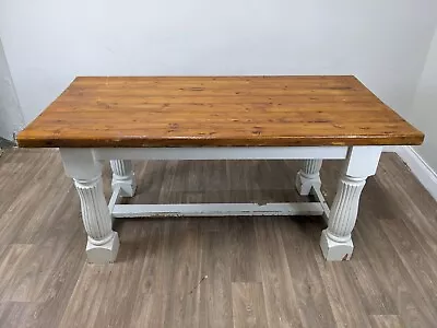 DINING TABLE Large Chunky Farmhouse Kitchen Solid Pine Table Sits Up To 8 • £289