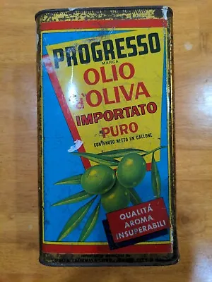 Vintage Progresso Marca Olive Oil 1 Gallon Tin Can Advertising (Empty)  • $49.99