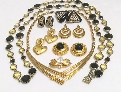 Vintage Mod Earrings Necklaces Lot Gold Rhinestone 4 Signed Monet Napier Klein • $79.99
