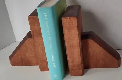 Rustic Wood Bookends Heavy Large 8  Wooden Square Stained Brown Wood • £36.62