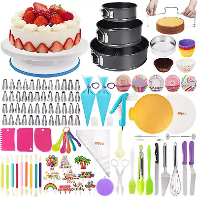 Cake Decorating Kit 469Pcs Baking Supplies With Rotating Turntable Springform • £49.99