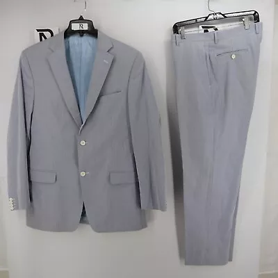 Versace Collection City 2 Piece White Blue Pinstripe Suit Size 54 42R 36 X30L • $241.90