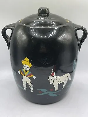 VTG Black Stoneware Crock Cookie Jar Southwestern Cactus Mexican Man Donkey • $40