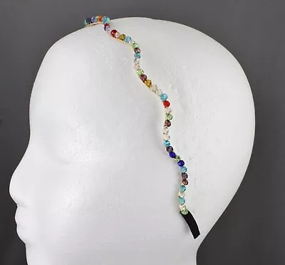 Beaded Skinny Headband Narrow Metal Hair Band Multicolor Bead Squiggle 1/8  Wide • $5.21