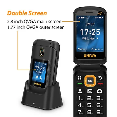 Unlocked 4G Flip Mobile Phone V909T Dual Screen Big Buttons SOS For Old People • £91.19