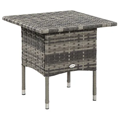 Outsunny PE Rattan Outdoor Coffee Table Modern Rattan Side Table Mixed Grey • £36.99