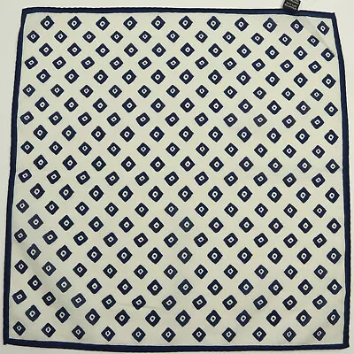 New Mens For Bloomingdales Silk / Cotton White Navy Handkerchief Pocket Square • $14.50