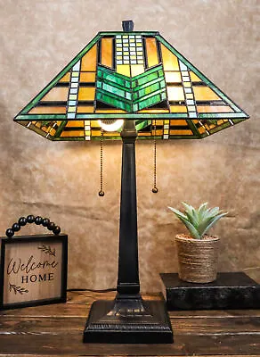 $289.99 • Buy Louis Comfort Tiffany Mission Style Geometric Green Arrow Glass Shade Table Lamp