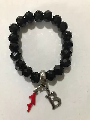 THOMAS SABO Charm Club Black Obsidian Stretch Bracelet With 2 Charms • $53