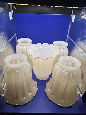 Vintage Light Shades Iridescent Scalloped  Glass - Lot Of 5 • $10