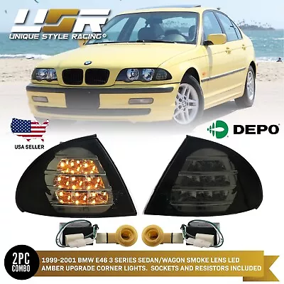 Black Smoke Corner Lights W Amber LED For 99-01 BMW E46 3 Series Sedan / Wagon • $94.95