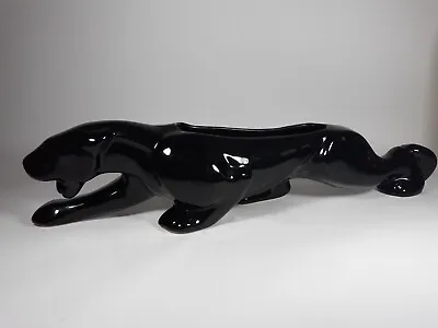 Vintage 22.5  Stalking Black Panther Ceramic TV Planter MCM Art Deco Jaguar Cat • $74