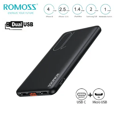 $18.99 • Buy Romoss Slim 10000mAh Power Bank Portable USB-C External Battery Phone Charger